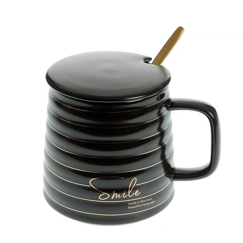 Cana neagra cu capac, lingurita si mesaj 300 ml