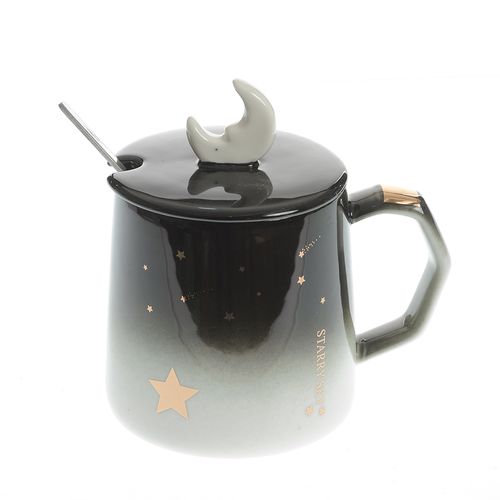 Cana neagra cu capac si lingurita 300 ml