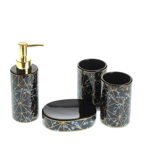 Set de baie 4 piese negru cu auriu