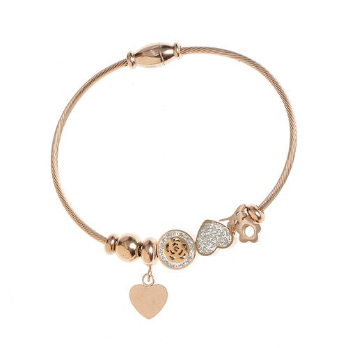 Bratara fixa din otel cu inimi si flori