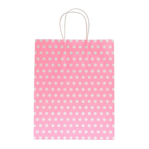 Punga de cadou roz cu buline 26 x 33 cm