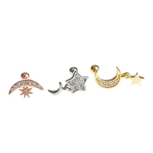 Set 3 piercinguri din otel pentru ureche - set 3 pierciguri din otel pentru ureche