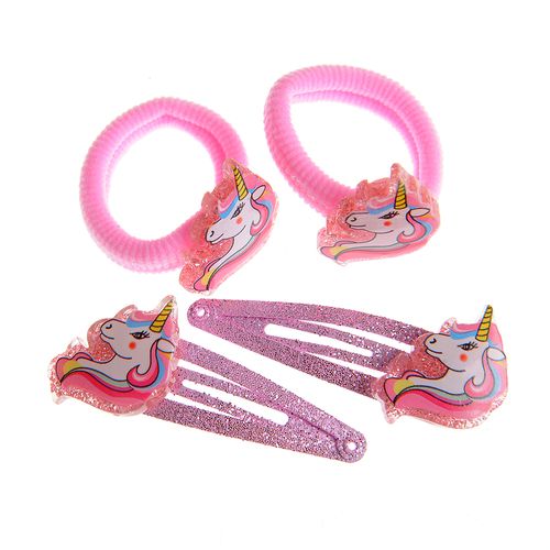 Set 4 accesorii de par roz cu unicorn