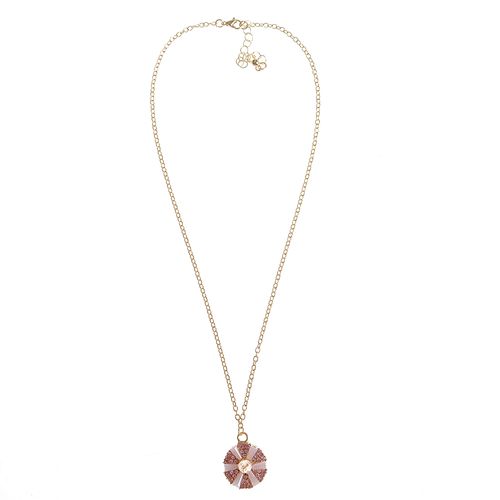 Colier auriu cu pandantiv rotund si pietre roz