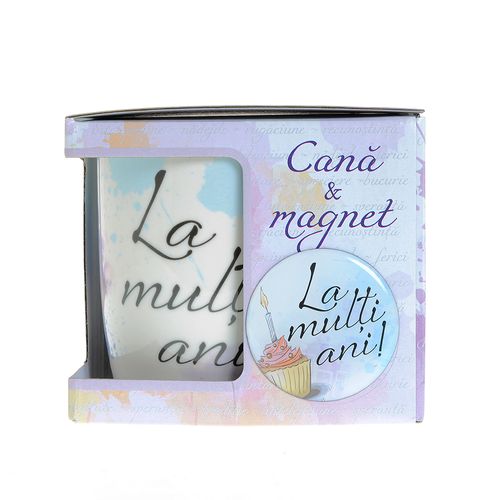 Cana si magnet cadou cu inscriptia la multi ani!