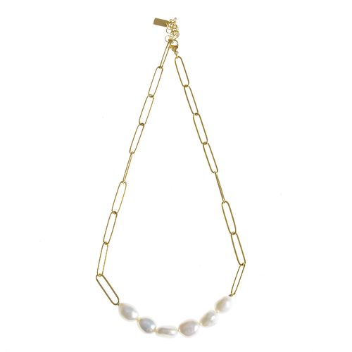 Colier din otel cu zale si perle albe