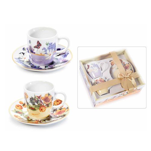 Set 2 cani din portelan cu model floral